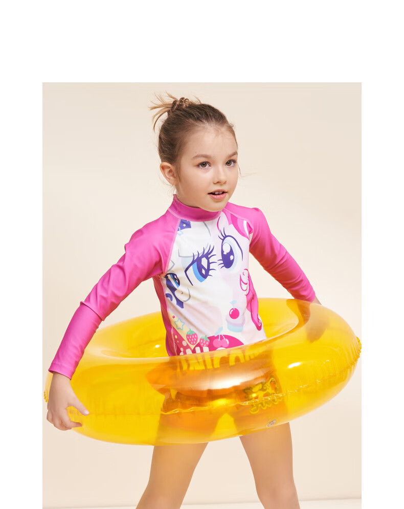 Aimer Kids Girls' Long-Sleeve Swimsuit, My Little Pony Collaboration, Two-Piece Set for Beach Vacation Photoshoots, Rose Pink, Size 140 7