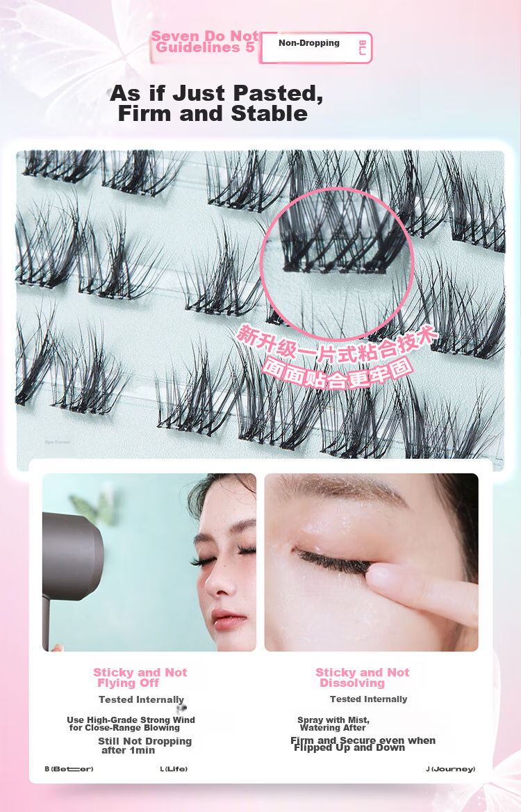 BLJ Glue-Free False Eyelashes, 32 Clusters, Natural Blooming Effect without Stems, Puffy Eyes, Beginner-Friendly, No Need to Remove, HD01 9