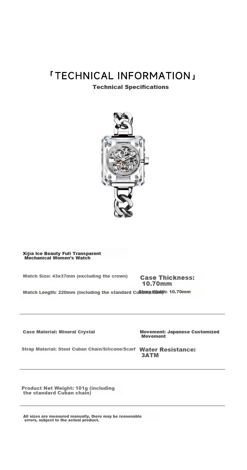 CIGA Design Jijia Women's Watch Series, Artistic Wristwatch, Trendy Mechanical Watch, Ice Beauty Transparent Crystal Fashion Watch, New Year Gift 11