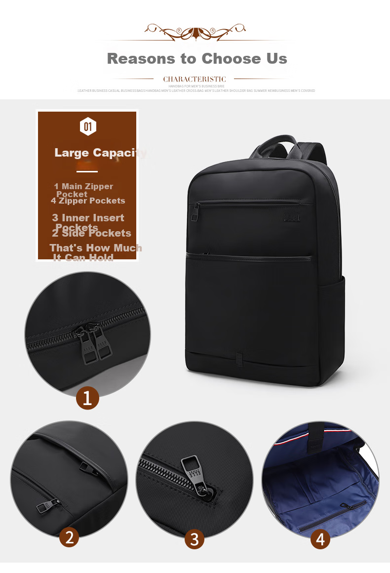 ELLE HOMME Men's Backpack, Large Capacity, Trendy And Fashionable, Lightweight, Nylon Canvas, Can Fit a 15.6-Inch Laptop, EA188213660, Black 4