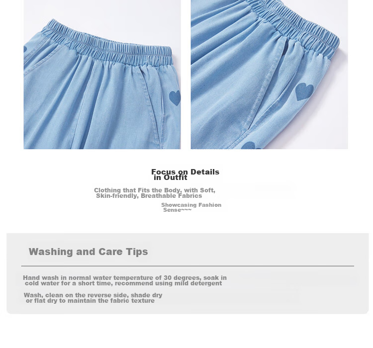 ASK JUNIOR Children's Mosquito-Repellent Pants, Summer 2026 Sport Running Trousers, Fashionable Heart-Shaped Soft Girls' Denim Long Pants 5