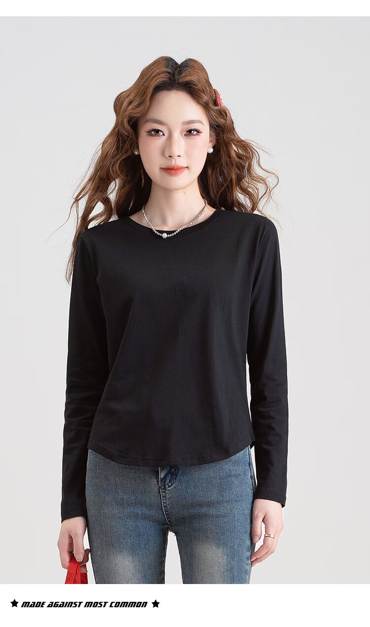 NOME Autumn And Winter New Round Neck Slim-Fit Long-Sleeve T-Shirt for Women, Body-Hugging Waist-Cinching Base Layer Inner Wear, White, XL 12