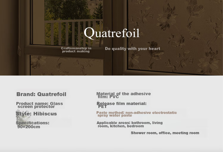 Quatrefoil Printed Glass Sticker, Static Cling for Doors, Windows, Bathroom And Shower, Window Decal, 90*200cm, Hibiscus Flower Patter 1