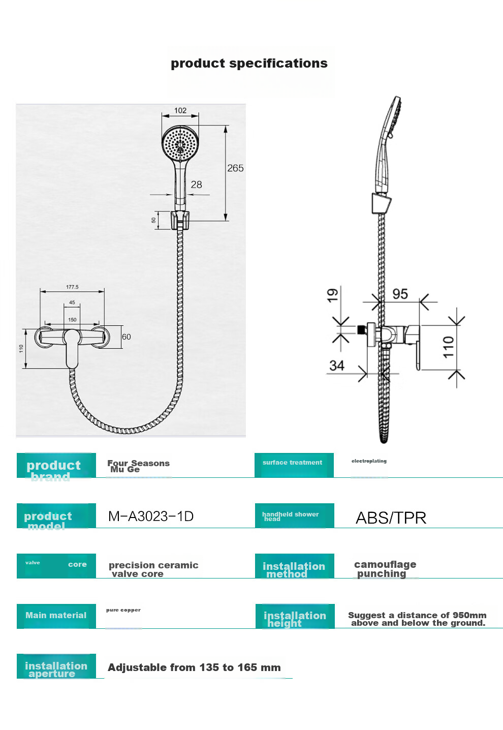 MICOE Bathroom Shower Head Set, High-Pressure Shower Head And Bathtub Shower Set M-A3023 13