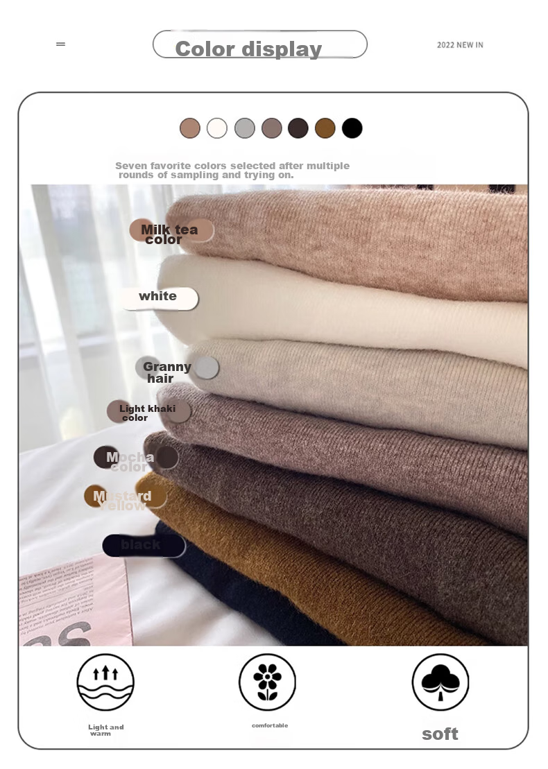 XUEXIMAN Semi-Turtleneck Base Layer for Women, Autumn And Winter Solid Color High-End Base Shirt, Versatile Slimming Knitted Sweater Suitable for Outer Wear 3