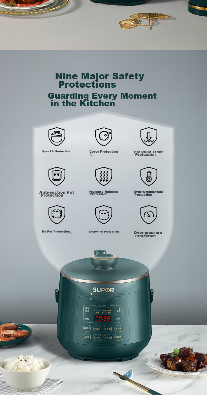 SUPOR Single-Person Electric Pressure Cooker 2.3L, Crystal Ball Pot with Lid, Hot Pot, Smart Reservation for 1-3 People, SY-23YC8062Q Rice Cooker And Pressure Cooker 12