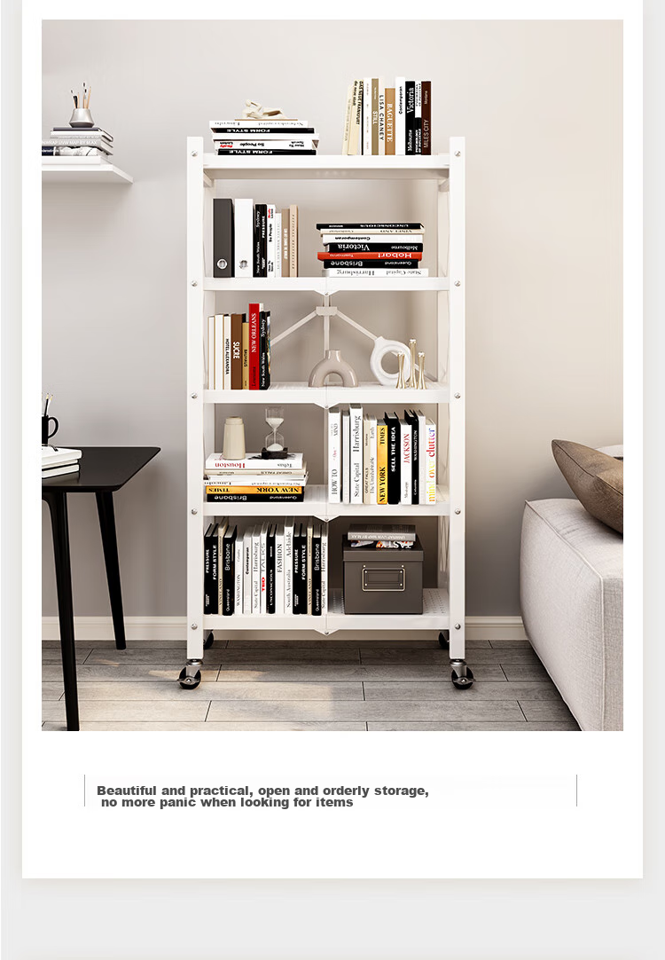 Yicainianhua Floor-Standing Bookshelf for Living Room, No Installation Required, Movable Folding Iron Art Bookcase, Book Storage Rack 6060 16