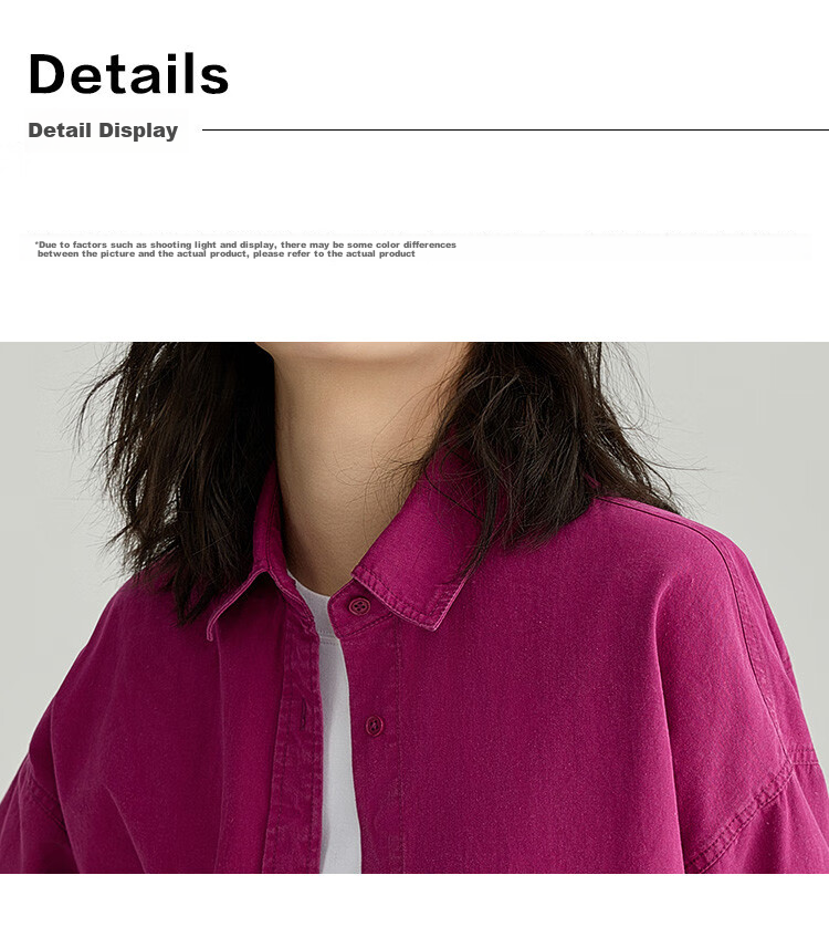 Dme Vintage Washed Spring Elegant Magenta Loose Fit Turndown Collar Long Sleeve Blouse for Women, Purple-Red, Size M 16
