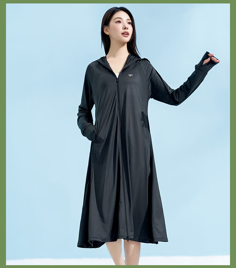 Yishangmei Long Sun Protection Coat for Women, Spring/summer 2026, UV-Resistant Full Body Sun Protection Clothing, Ice Silk Cool-Touch Jacket, Outdoor Wear, Black F 26
