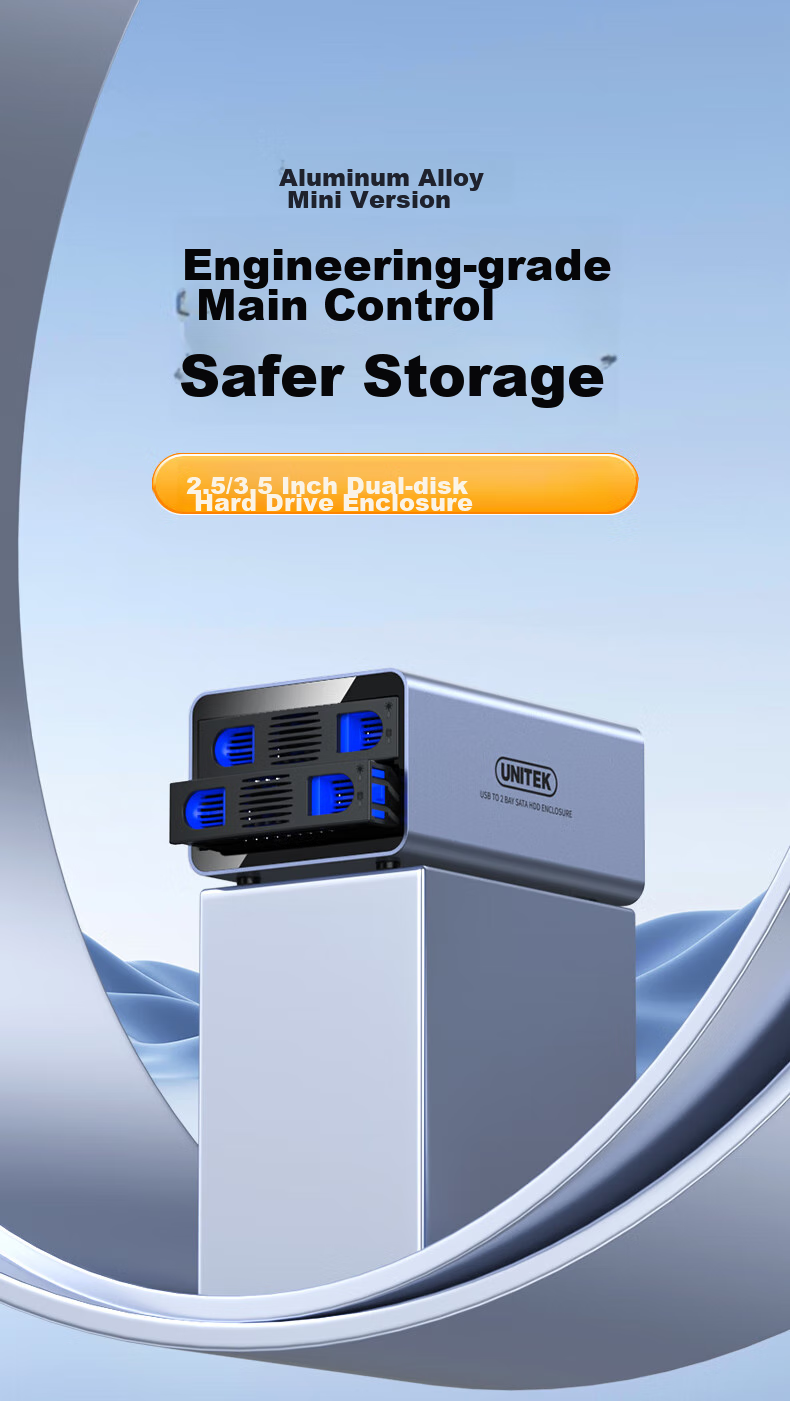 UNITEK Dual-Bay Full Aluminum Mechanical SSD Expansion Enclosure, Compatible with 2.5/3.5 Inch SSDs, USB 3.0 High-Speed to SATA Interface, External Hard Drive Storage Cabinet for Computers 1
