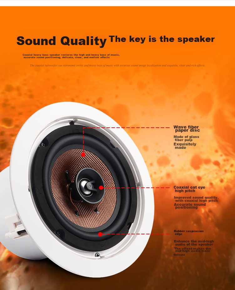 SHILE BX-206 Ceiling Speaker, Fixed Impedance Loudspeaker, Indoor Suspended Ceiling Recessed Speaker, 6.5-Inch Conference Room Public Address System Background Music Speaker 4