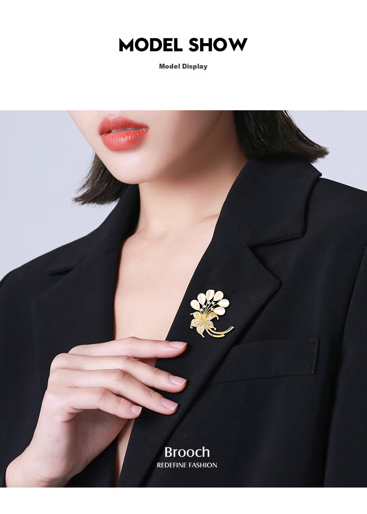 Qlady Cat Eye Flower Brooch, High-End Women's Light Luxury Elegant Pin, Scarf Buckle Accessory, Mid-Autumn Festival Birthday Gift 7