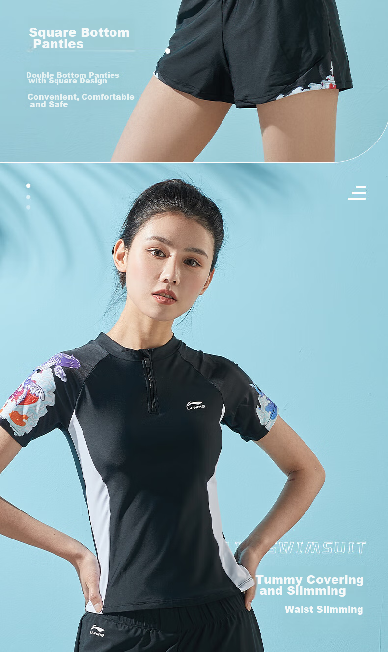 Li-Ning Women's Two-Piece Swimsuit, Push-Up Slimming Design for Beach Vacation And Hot Springs, Chinese Style Swimwear, 082 Black, Size M 8