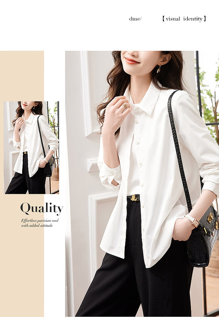 Dme [Career Art Collector] Spring And Autumn Breathable Simple Lapel Shirt, Long-Sleeve Fitted Blouse, Women's Top 12