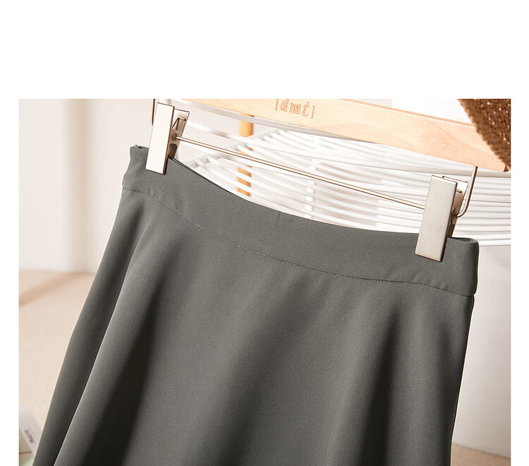 Dme [Tongqun A-Zi Umbrella Skirt] Spring And Autumn Waist-Cinching Midi Skirt, Simple Half Skirt for Women, Gray-Green, L 12