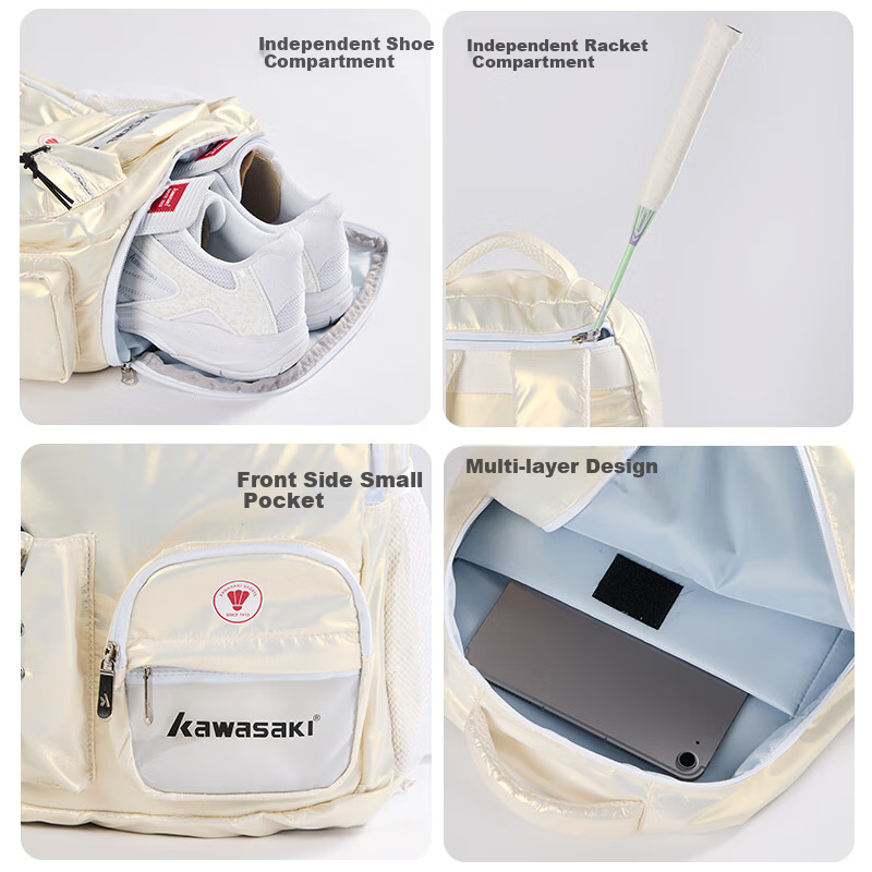 KAWASAKI Badminton Bag, Large Capacity Backpack, Professional Sports Backpack with Separate Shoe Compartment C8245, Iridescent White