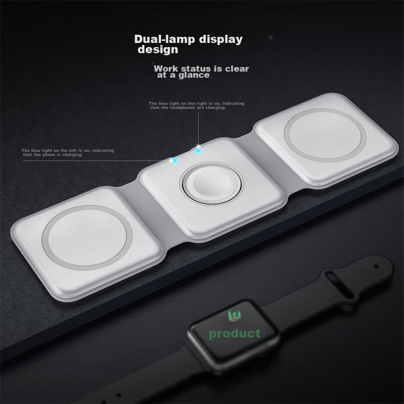 Zitai Three-In Foldable Magnetic Wireless Charger for Apple Magsate 15W Fast Charging IPhone 18/17/16/15/AirPods Earphones/iWatch W07 5