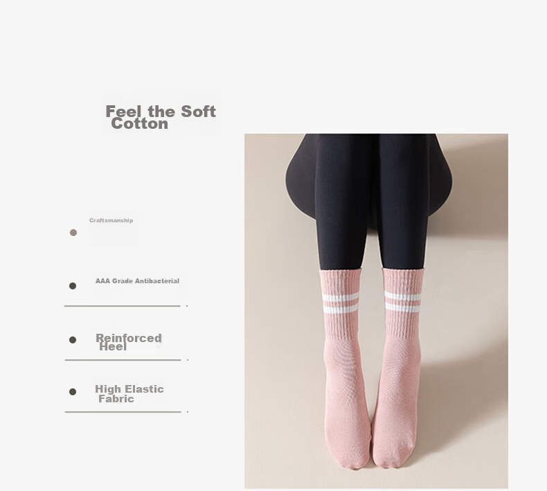 XUEXIMAN Yoga Socks for Women, Mid-Calf Cotton Socks, Spring And Autumn Season, Pilates Fitness Dance Professional Non-Slip Short Sports Floor Socks 20