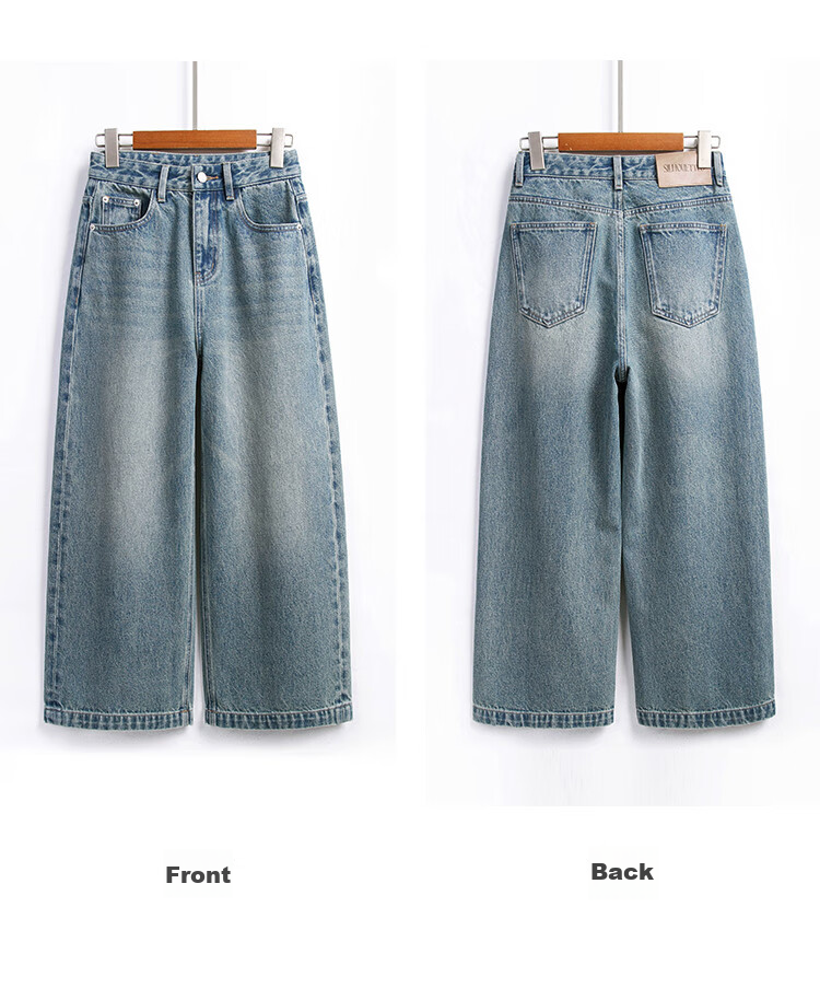 RAIN.CUN Light Gray Wide-Leg Pants for Petite Women, 2024 Autumn And Winter High-Waist Loose Casual Straight Jeans 12