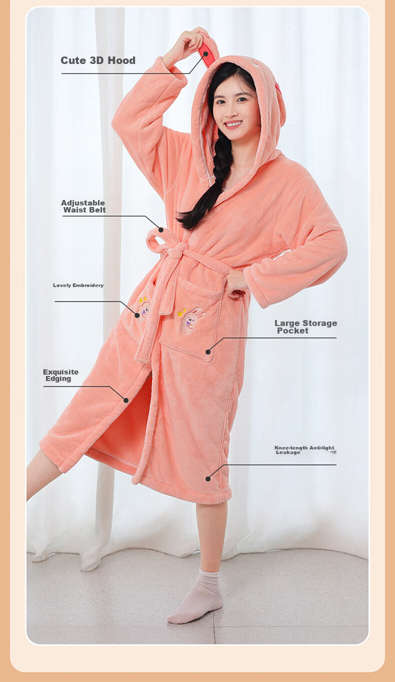 Grace Bathrobe for Women, Winter Coral Fleece, Absorbent Quick-Drying Cape, Home Loungewear, Autumn Winter Couple Wearable Bath Towel, Long Sleepwear, Size M 7