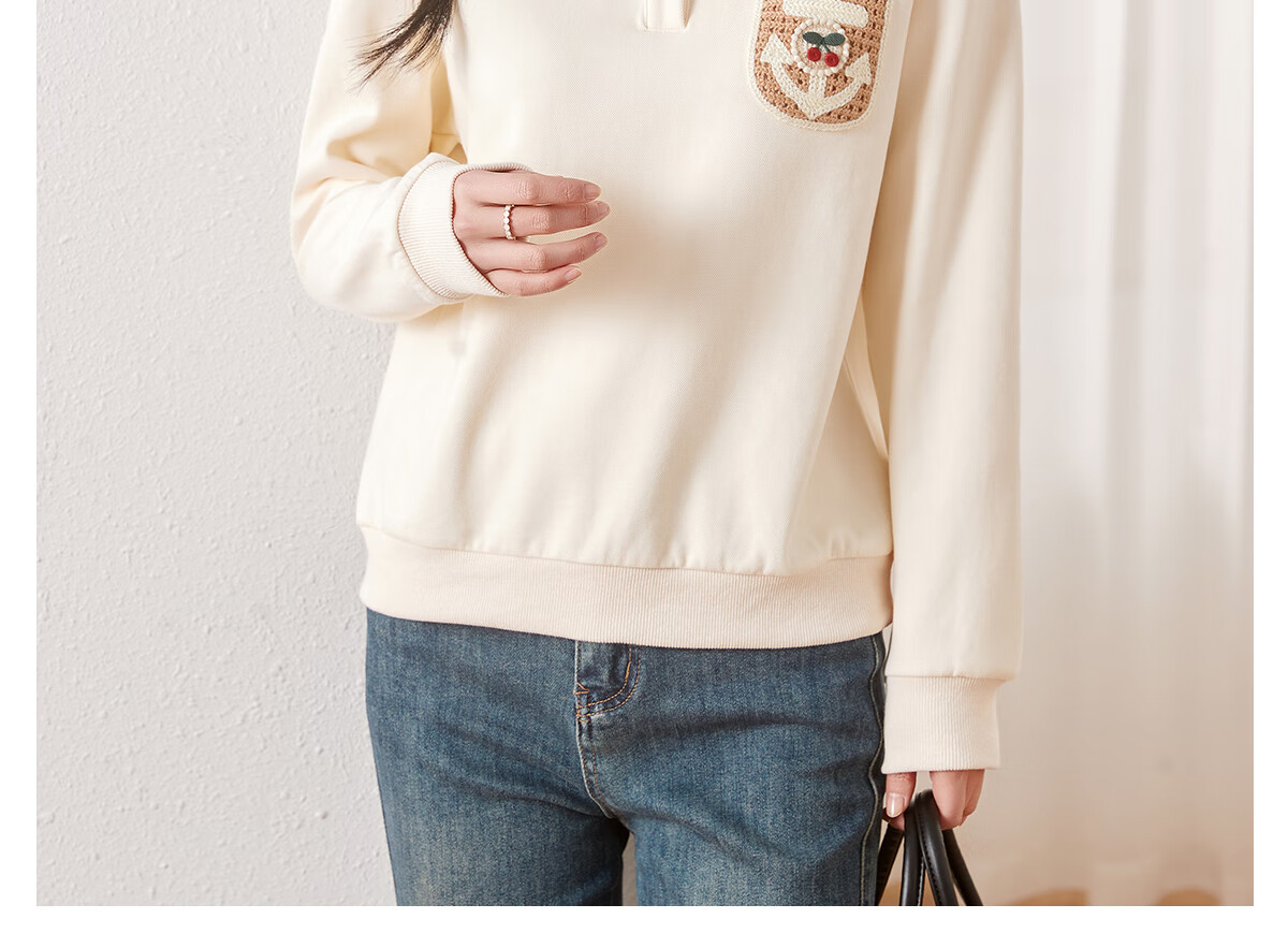 Chushen Women's Spring And Autumn Sweatshirt, College Style POLO Collar, Cherry Decoration, Loose Casual Top, S13KW1097 8