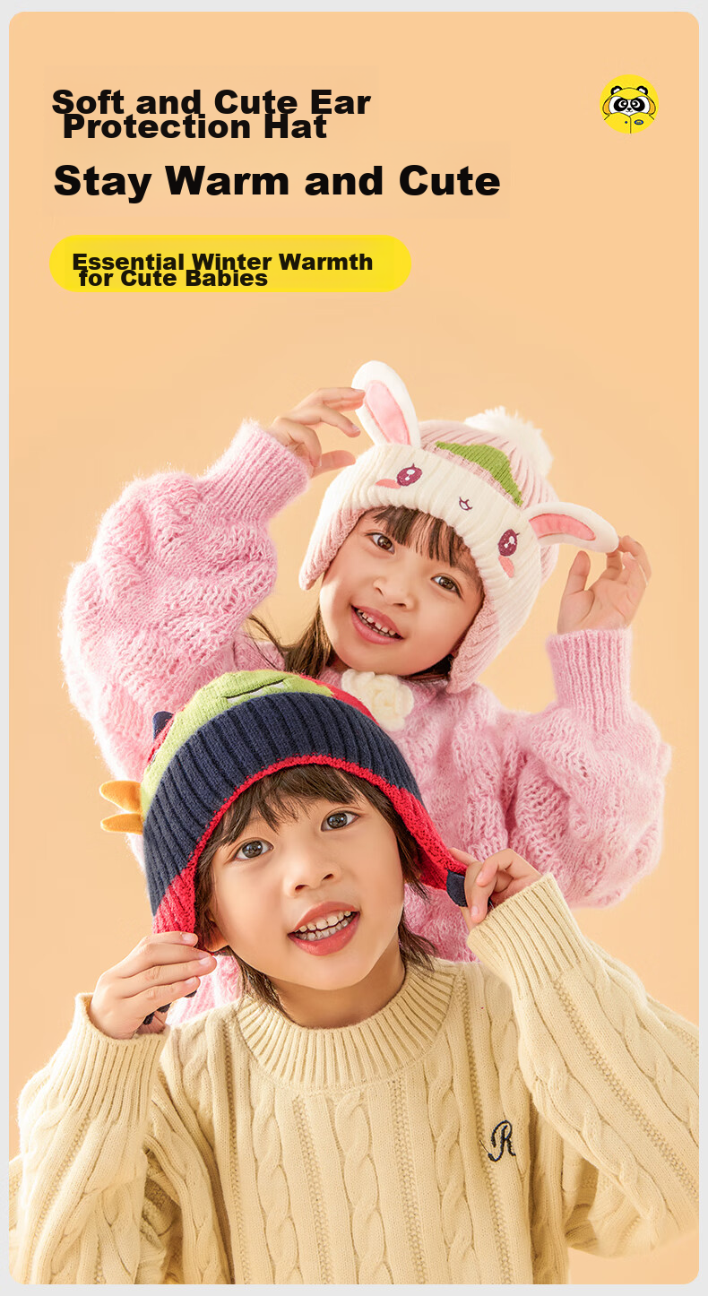Moremerry Children's Hat, Autumn And Winter Ear Protection, Boys And Girls Warm Knitted Hat, Baby Student Fashionable Cap, Pink 2