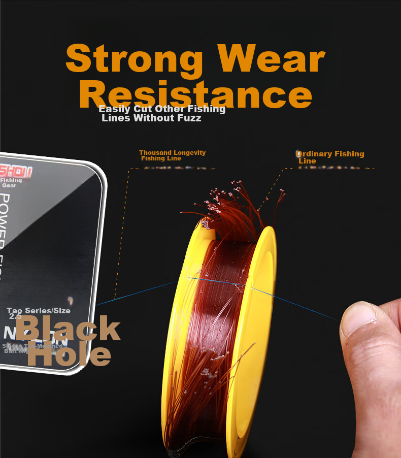 Qianshou New Black Pit Fishing Line, Nylon Line, Leader Line, Main Line, Imported from Japan, Original Silk, Ultra-High Tensile Strength, Non-Curling 12