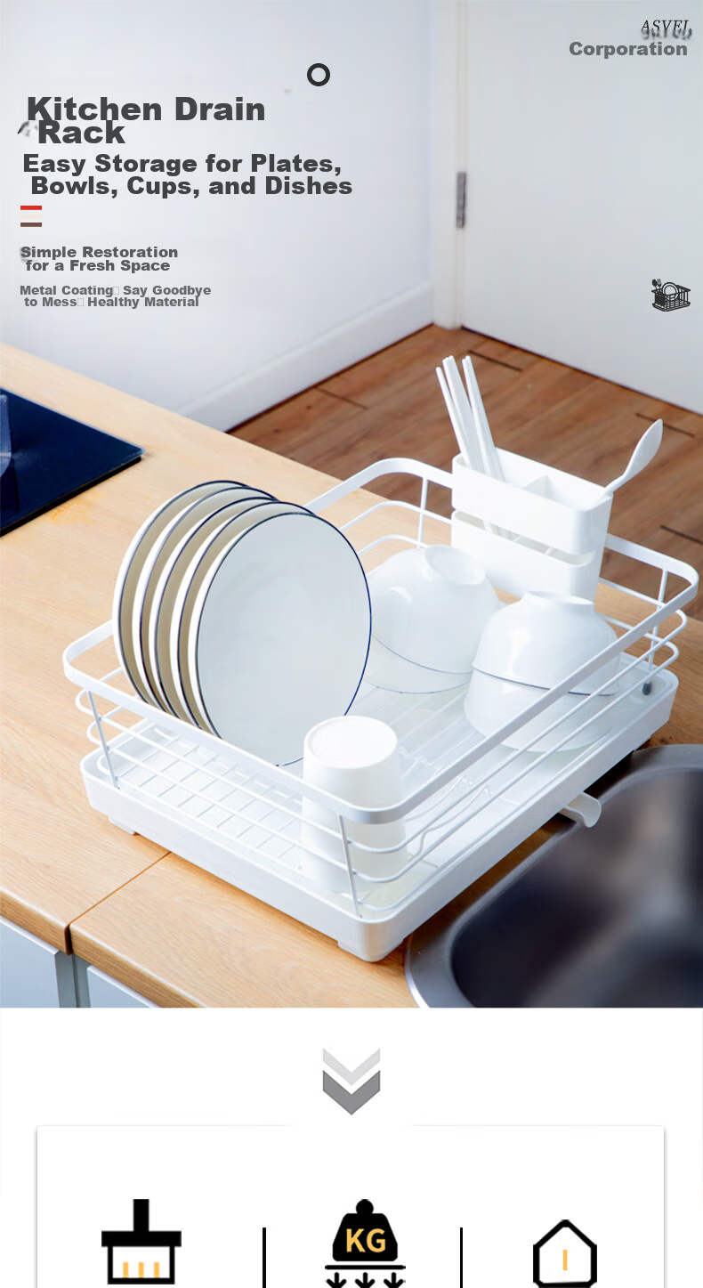 ASVEL Kitchen Sink Drainer Rack Storage Shelf for Bowls, Chopsticks, Plates, Cups 2