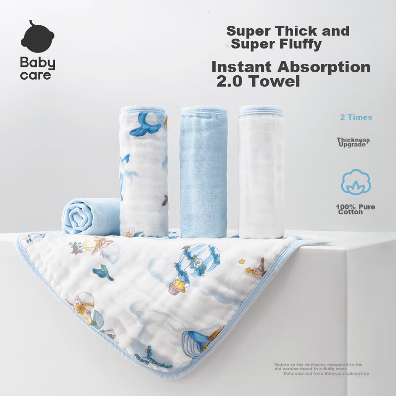 Детские пеленки Babycare из чистого хлопка, 6-слойные, размер 30x30 см, цвет "Гавайское небо" (5 шт.)