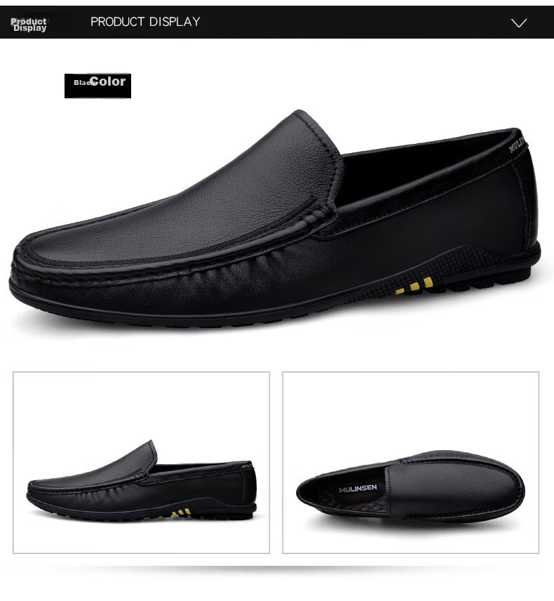 MULINSEN Men's Shoes, Top-Grain Leather, Business Casual Soft-Soled Loafers, Size 42, Black, 19591 14