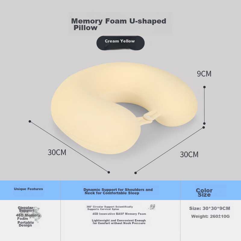 JAGO U-Shaped Neck Pillow, Cervical Pillow, U-Shaped Neck Support Pillow, Airplane Travel Headrest, Memory Foam Nap Pillow, Cervical Spine Pillow, Beige