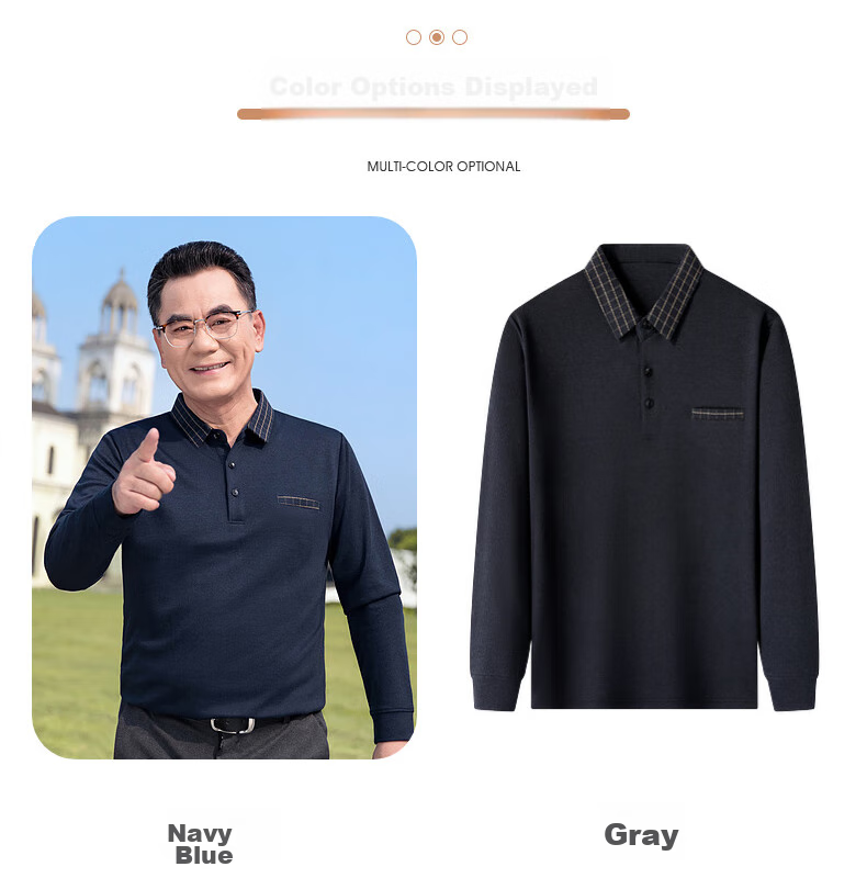 Baocaiyang Middle-Aged And Elderly Long-Sleeve T-Shirt for Men, Spring And Autumn Dad's Wear, Loose Casual Polo Undershirt, Elderly Grandfather's Top Clothing 9