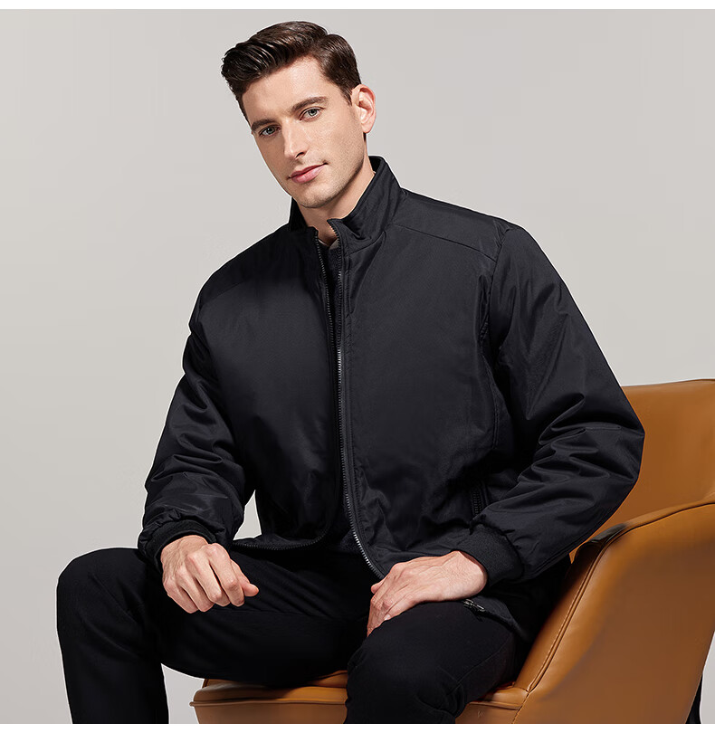 ROMON Men's Autumn Winter Business Casual Executive Cotton Padded Jacket Coat 36JM Black XL 16