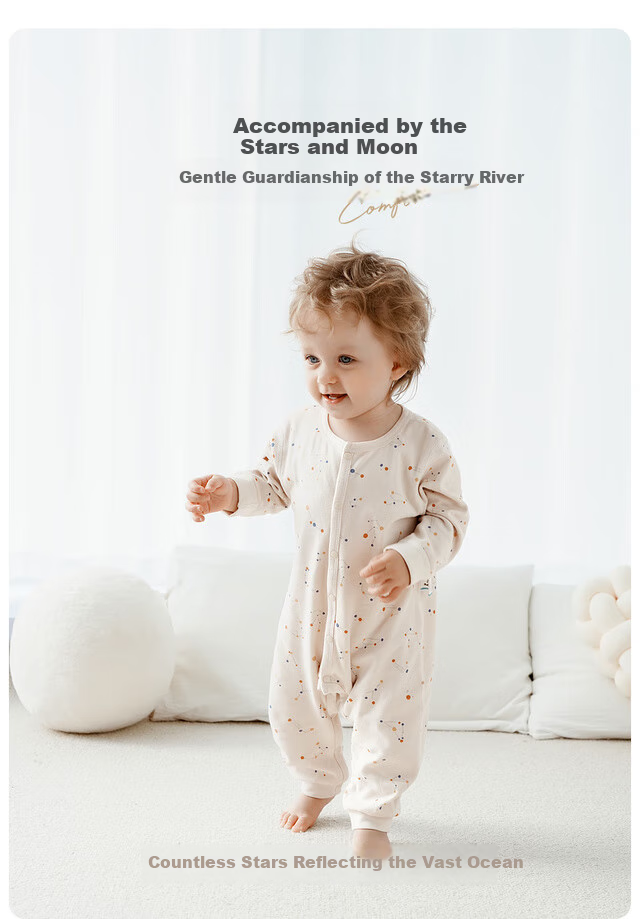 TONGTAI Baby Romper Spring and Autumn Pure Cotton Infant One-piece Pajamas Beige 59cm 2