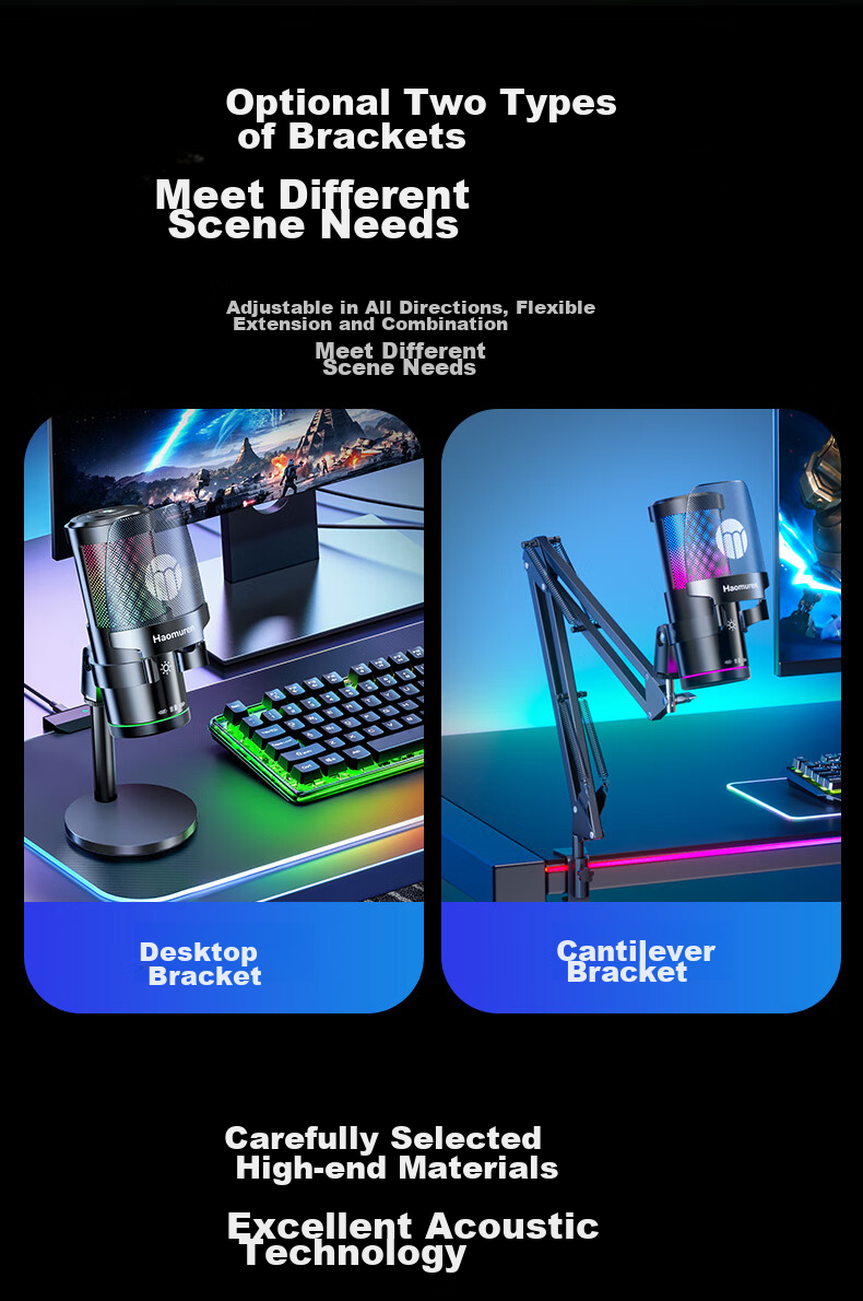 Haomuren Computer Microphone, Gaming And E-Sports Dedicated, Noise-Cancelling Condenser, Karaoke Recording, Professional Sound Card, Live Streaming Host Equipment, Microphone for Desktop, Suspended Arm Stand, Desktop And Mobile USB Wired 21