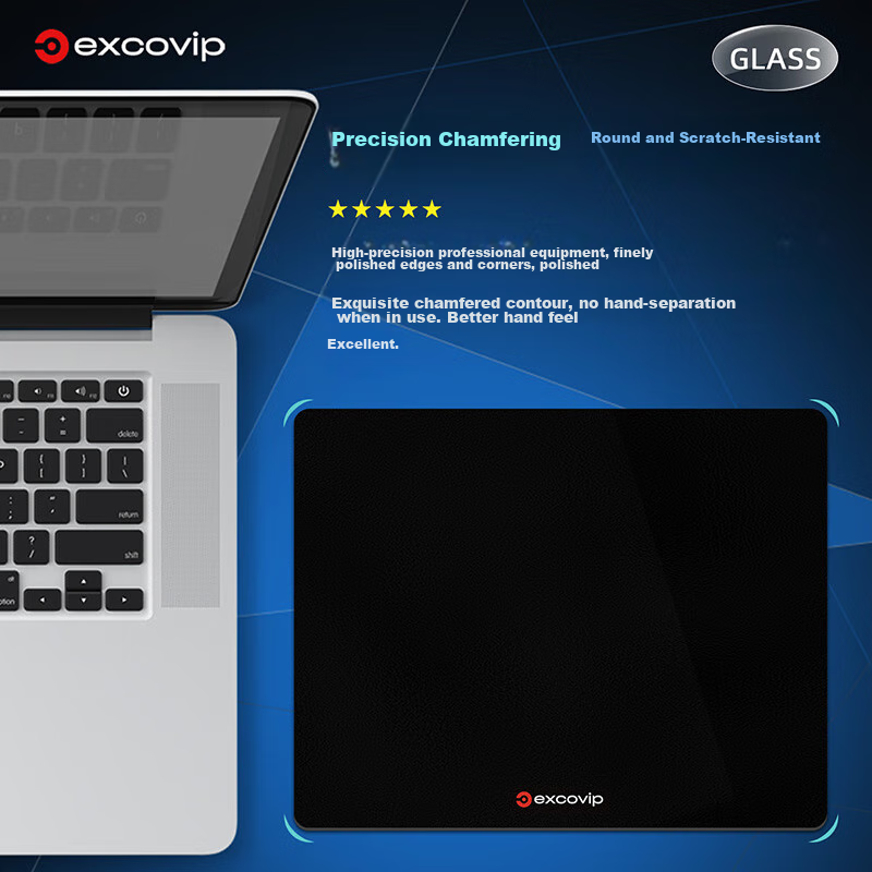 EXCO Solid Color Glass Mouse Pad, Gaming Photovoltaic Mouse Pad, Hard Keyboard Desk Pad, Computer Office Laptop Small Size Mat 250*200mm, Black 0179 6