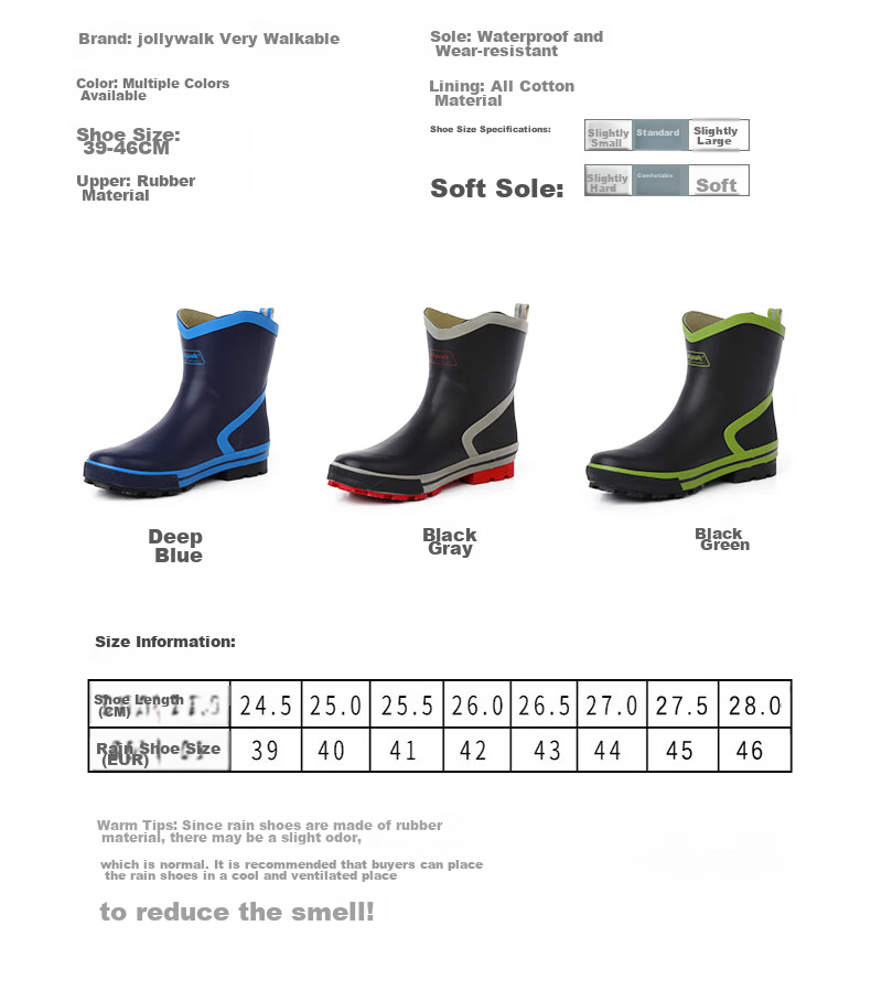 Jolly Walk Men's Water Shoes, Low-Top Rain Boots, Car Washing Fishing Rain Boots, Waterproof Overshoes, Rubber Shoes JW320 Dark Blue 40 7