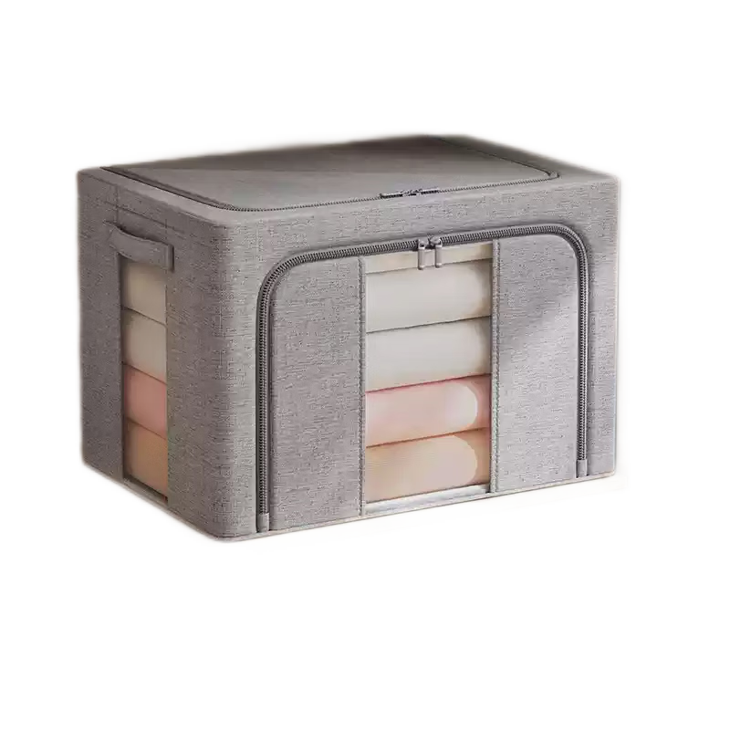 Bangnimeijia Cotton And Linen Antibacterial Front-Opening Clothing Storage Box, 100L Foldable Wardrobe Organizer, Gray