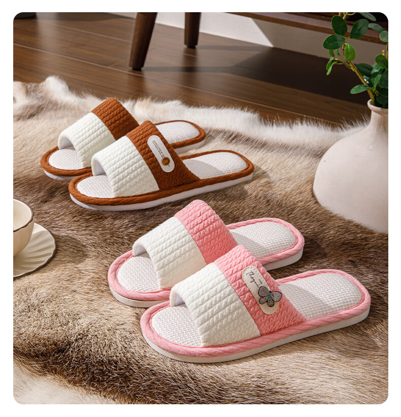 Taxiang Linen Cotton Slippers for Men And Women, Color-Block Lightweight Simple Home All-Season Slippers TR005 Navy Blue 40/41 14