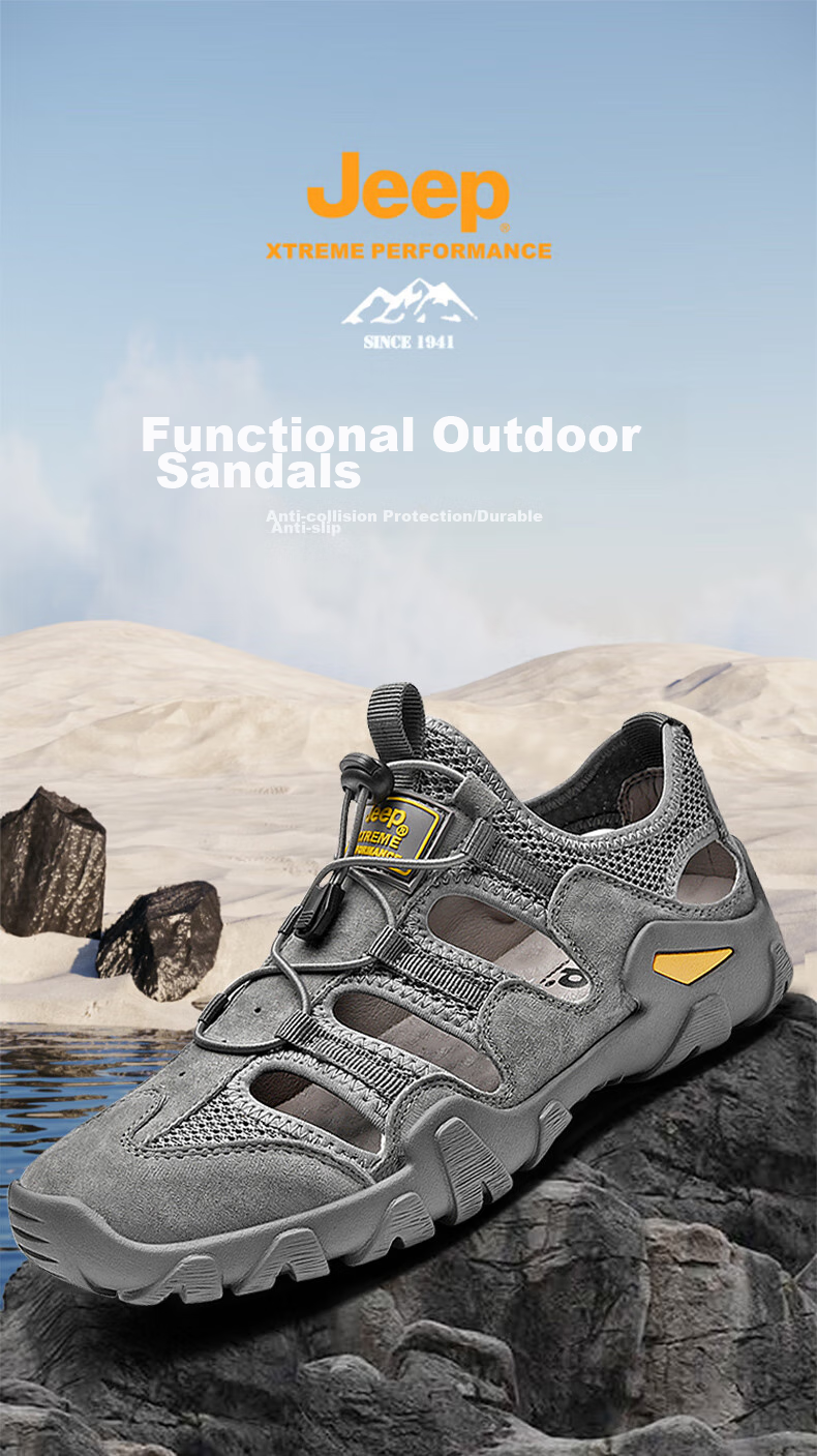 Jeep Sandals for Men, Outdoor Breathable Beach Shoes, Men's Closed-Toe Water Shoes, Non-Slip Wear-Resistant Hiking Shoes for Stream Trekking 1