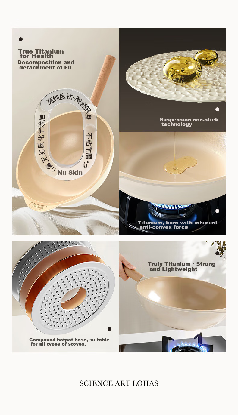 Amercook Titanium Non-Stick Maifan Stone Frying Pan Flat Bottom Wok for Home Use Compatible with Induction Cooker and Gas Stove 5