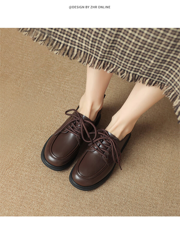 ZHR Women's Single Shoes, Spring And Autumn British Style Chunky Heel Loafers, Retro Round Toe Commuter Shoes for Women, Soft-Soled Versatile Leather Shoes 12
