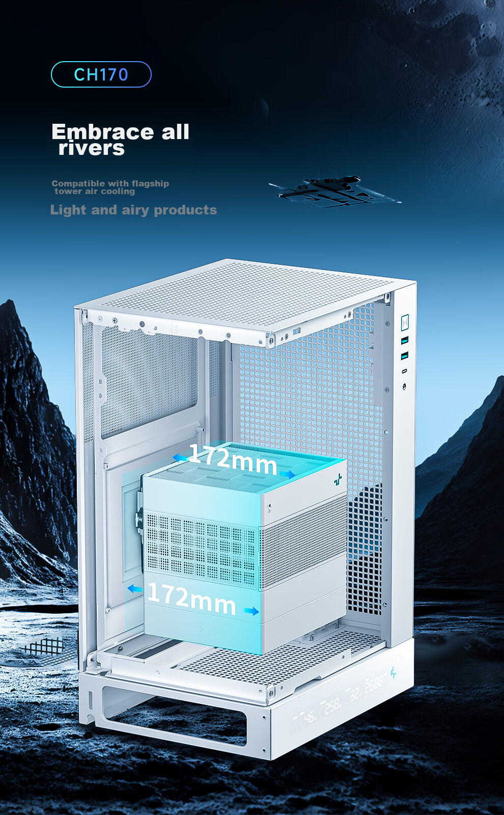 DEEPCOOL CH270 Vertical Back-Insert Case White Vertical MATX Structure Supports Back-Insert Motherboard Compatible with 360 Water Cooling ATX Power Supply 8