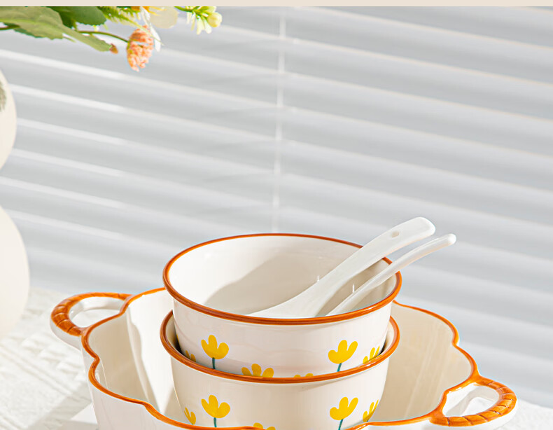CERAMICS Underglaze Ceramic Bowl And Plate Set, Simple Home Dining Tableware Set, Mountain Chrysanthemum Pattern, 13-Piece Gift Box Set for Mid-Autumn Festival 7