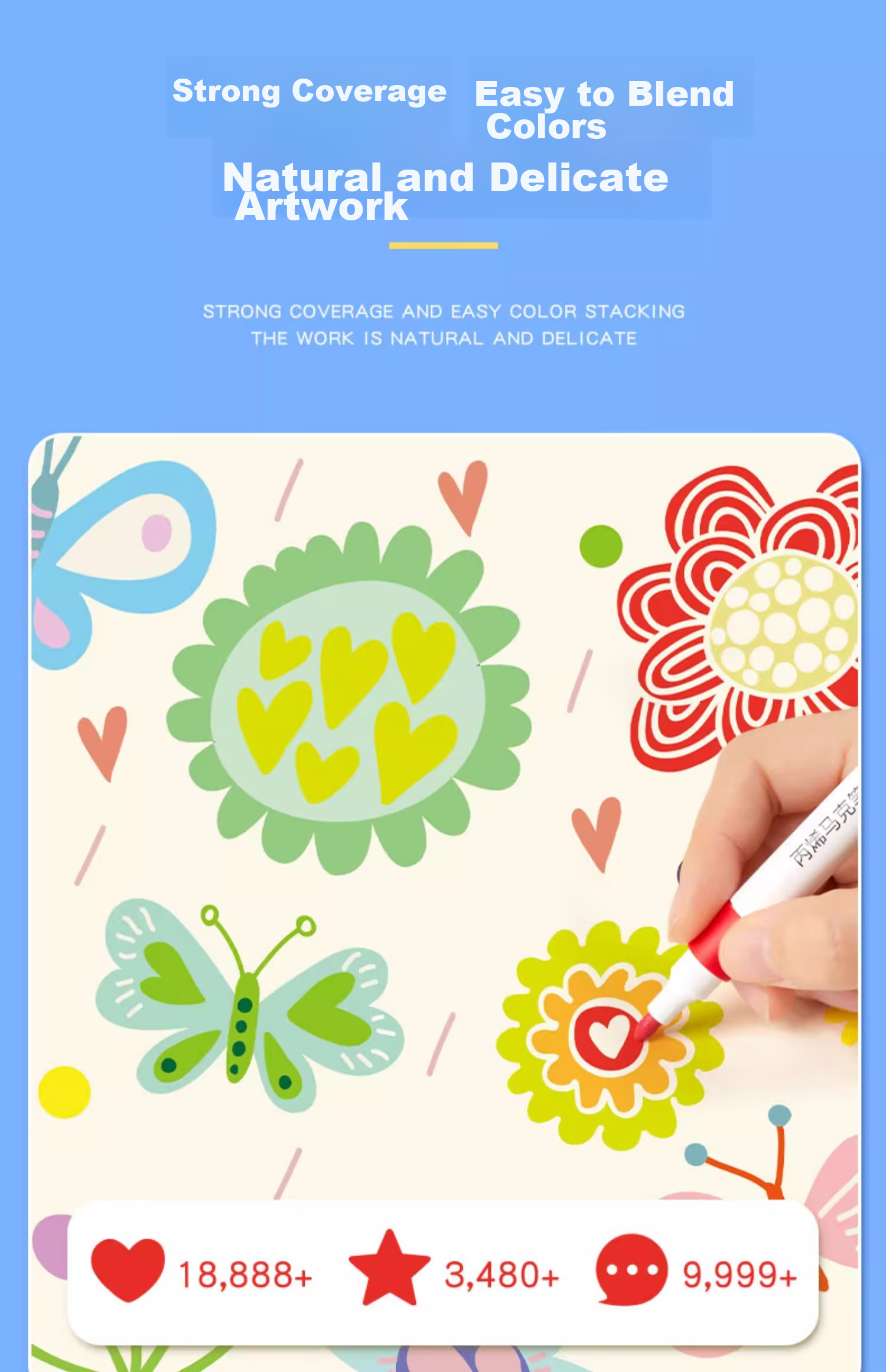 Liupintang Acrylic Markers, Waterproof Non-Translucent Watercolor Pens, Specially Designed for Primary School Students, Soft Tip, Washable, Art Supplies for Students, Kindergarten Children's Drawing Pens, Durable Handles, Acrylic 6