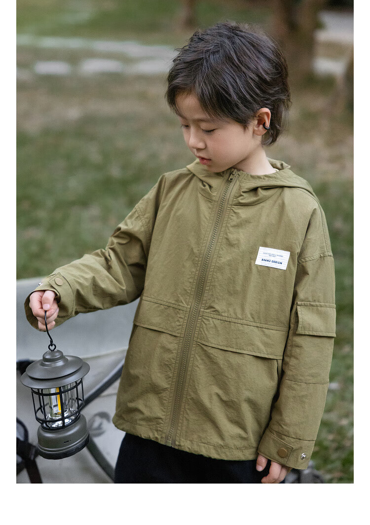 LUSON Chen Da Zhu Boys' Outdoor Hooded Workwear Jacket, 2025 Spring And Autumn New Style, Children's Water-Repellent Hiking Coat, Outerwear 11
