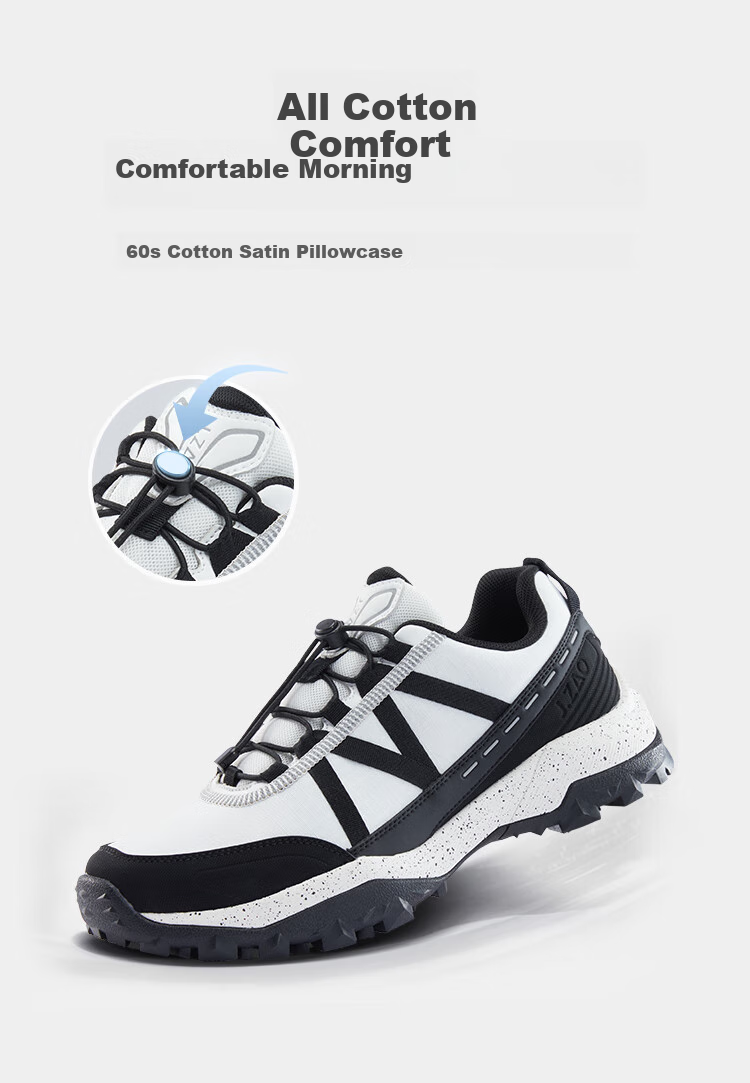JD Original [Xuebao] Outdoor Hiking Shoes, Men's Trekking Shoes, Non-Slip, Wear-Resistant, Breathable, Drawstring Lace-Up Casual Shoes for Men, Black And White, Size 40 7