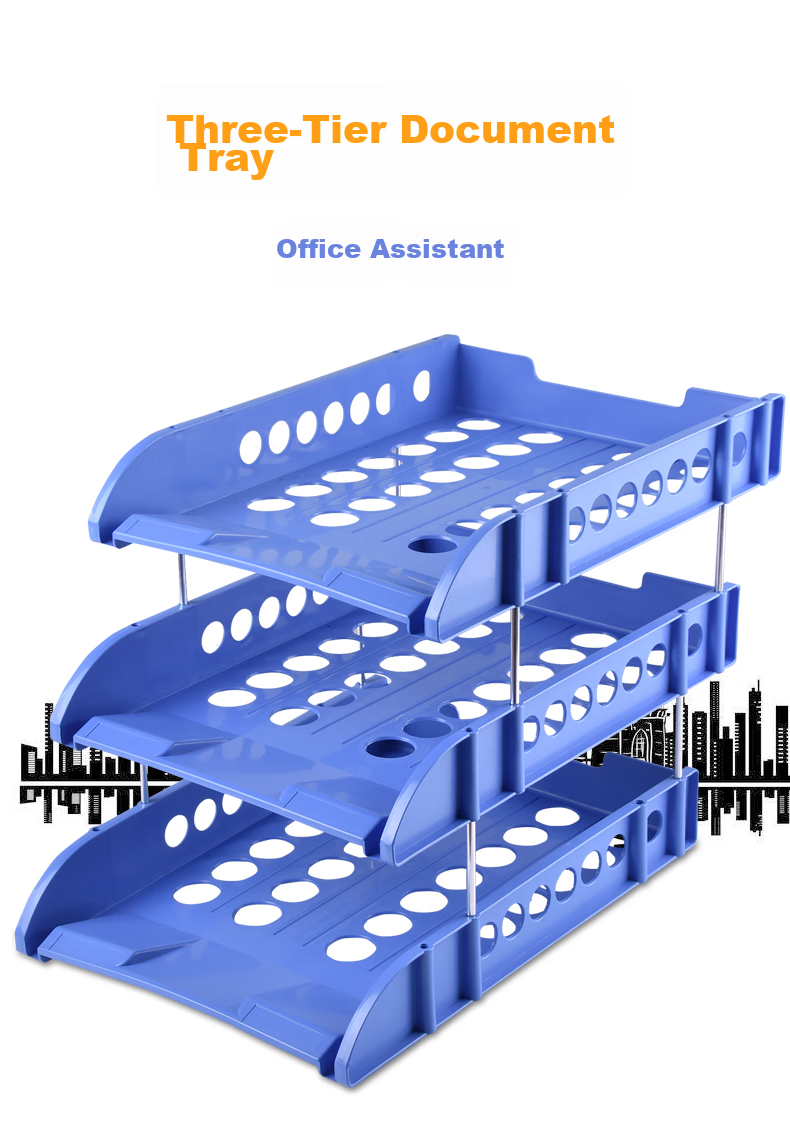 LISON Three-Tier File Tray, Blue Office Desk Organizer, Plastic File Holder, Document Storage Box, File Rack, 3C Digital Products, All-Net Low Price 1