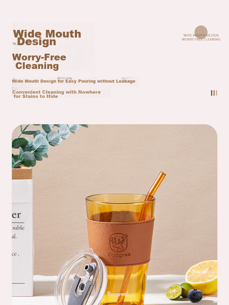 BJ Glass Water Cup, Bamboo Joint Cup with Straw, Water Cup with Lid, Coffee Mug, Gift Glass Beverage Cup, 450ML 7