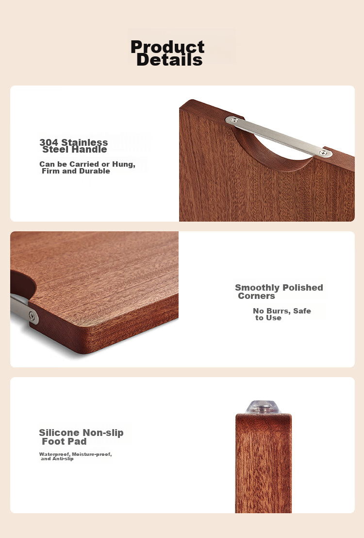 JD Original Cutting Board, Wooden Chopping Block for Home Use, Food-Grade Antibacterial [Black Ebony Solid Wood], 45*30*3CM 12